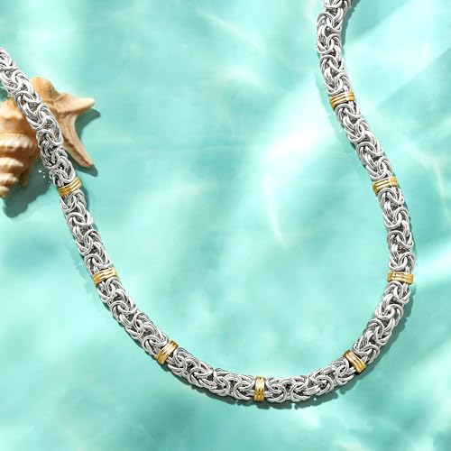 Ross-Simons Sterling Silver and 14kt Yellow Gold Byzantine Station Necklace4