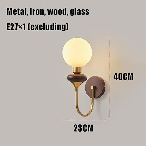 Miniatura 5 de Nordic Mid Century Wall Sconce Industrial Farmhouse Vintage Wood Wall Light with Globe Milk Glass Shade for Bedroom Living Room E26E27 Base