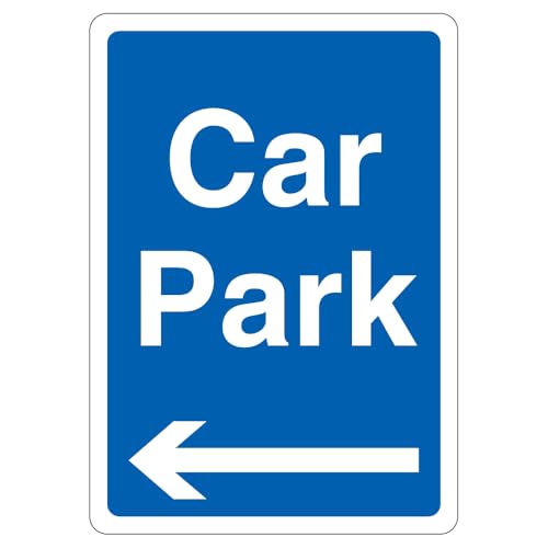 V Safety Warnschild Car Park mit blauem Pfeil links, 297 x 210, 3 mm, Aluminiumverbundstoff, nicht reflektierend