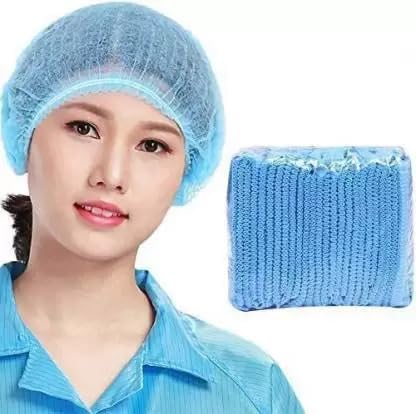 Stretchable, Non-Woven Disposable Bouffant Cap/Surgical Caps/Cooking Caps/Cleaning Caps(Blue, Pack Of 100Pcs)