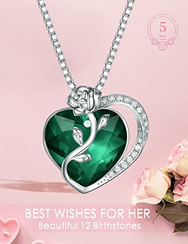 Silverkity 925 Sterling Silver Rose Flower Heart Birthstones Necklace For Women With Austria Crystal Cubic Zirconia, Pendants Gifts, Anniversary Birthday Jewelry Gift For Girls Wife Mom Daily Wear #TOP1