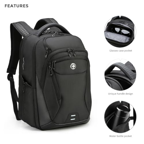 Image of Swissdigital Design Men's Laptop Backpack for College and Business Travel with Integrated USB Charging Port and RFID Protection, fits Laptops up to 15.6-Inch, Black | SD1695-01