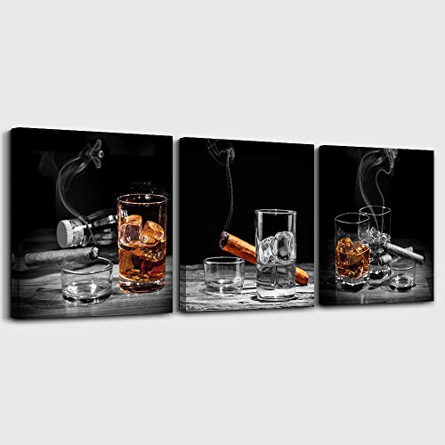 3 Piece Black and white Lighted cigarette Canvas Prints kitchen Wall Art Paintings