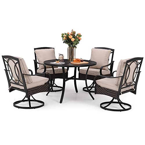 Sophia & William Patio Dining Set for 4, Outdoor Table Furniture Set 5 Piece with 4 Padded Swivel Dining Chairs and 1 Round Metal Table with 1.57″ Umbrella Hole for Garden Deck Backyard