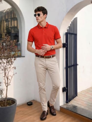 Image of Veirdo Pure Cotton Half Sleeves Regular Fit Plain Solid Classic Polo Colored Collar T-Shirt for Men (Colors: Olive, Maroon, Navy, Black, Green & Orange)