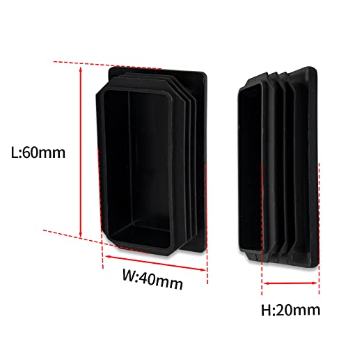 Image of Flyshop 8 Pack Black Chair Glide Inserts Plastic Plugs Rectangle Pipe Tubing End Caps 40 x 60 mm, 1-9 /16 inch x 2-3 /8 inch