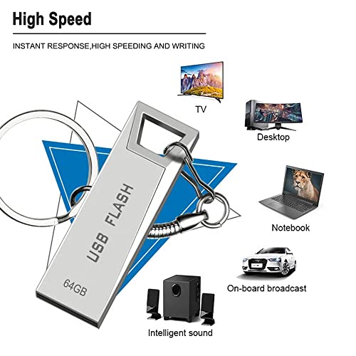 USB Stick 64GB Speicherstick wasserdichter USB 2.0 Pen Drive Metall 64GB Mini USB-Stick mit Schlüsselanhänger für PC… – Bild 3