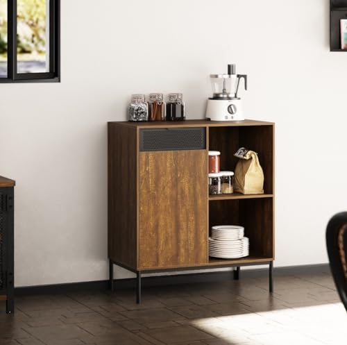 Mondeer Sideboard, Storage Cabinet with 1 Door and Adjustable Shelves for Living Room Dining Room Hallway, Industrial Style, Rustic Brown and Black, W72.5 x H88 x D40 cm - Image 3