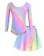Arshiner Ballettkleidung Mädchen Tanzkleid Kinder Baumwolle Langarm Balletttrikot Ballettkleid Ballettanzug Tanzbody mit Rock Tütü Regenbogen 150