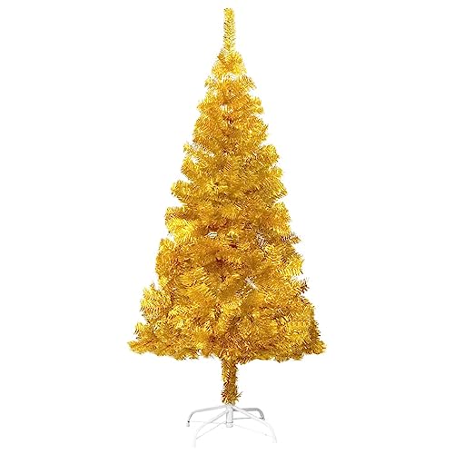 vidaXL Árvore de Natal artificial com suporte decoração natalícia férias estável interior exterior festa decorativa dourada pet 150 cm