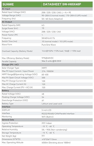 Image of Hybrid Solar Inverter 6.5KW 48V | Single Phase | Parallel Support | Transformerless | On-Grid Off-Grid | Batteryless | Grid Export | WiFi | Supports Lithium & Lead-Acid | 2 Years Warranty