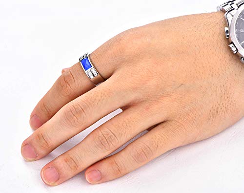 YL Men's Wedding Band Engagement Rings 925 Sterling Silver Flat Cut Birthstone Anniversary Jewelry3