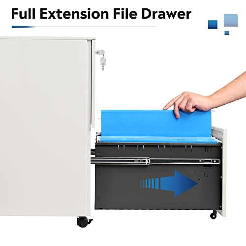 Image of DEVAISE Vertical File Cabinet with Lock, Mobile Filing Cabinet for Legal /Letter /A4 Files, Fully Assembled Except Wheels, White