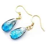 [GOLD STONE] ハテルマブルー ホタルガラス ピアス しずく型 ドロップ 両耳用 とんぼ玉 沖縄