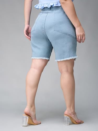 Image of Miss Chase A+ Women's Regular High Rise Mild Distress Regular Denim Skorts