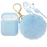 for Airpods Case, CTYBB Silicone Airpods Case Cover with Fur Ball Keychain Compatible with Apple Airpods 2/1 (Front LED Visible)