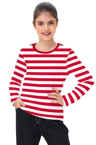 Remimi Kids Striped Shirts Long Sleeve Boys Girls Crew Neck Holiday Tshirts 3-14 Years3