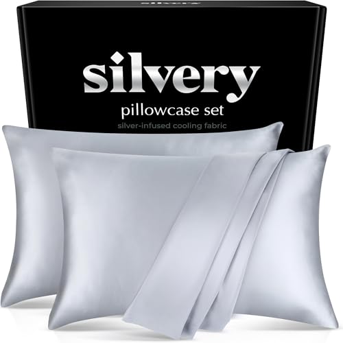 Silvery Silver Infused Pillowcase Set - 2 Pack Self-Cooling Pillowcases with Self-Cleaning Silvery Technology for Hygienic Sleep - Luxurious Silky Soft Comfort (Gray Queen (U.S. Standard))