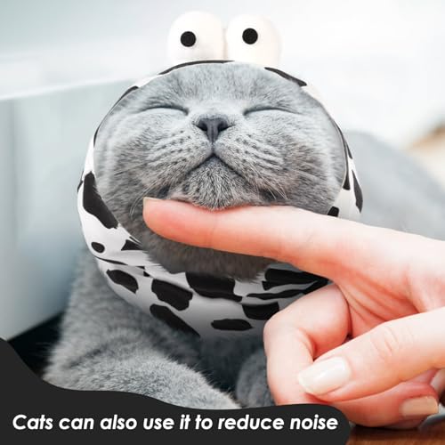 Image of SAWMONG Dog Calming Hoodie with Ear Covers for Noise, Fireworks & Anxiety Relief, No Shake Ear Wraps, Dog Ear Muffs & Protector, Pet Grooming and Force Drying, Cow, Medium