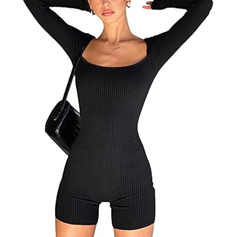 Dubute Women Y45k Knitted Short Jumpsuit Sexy Short/ Long Sleeve BodyconClub Romper Playsuit Bodysuit One Piece Pyjamas Cover
