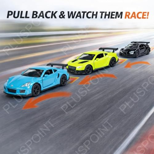 Image of PLUSPOINT Diecast Metal Toy car Set Pack of 4 Pull Back Racers Alloy Die Cast Racing Cars for Kids High Speed Alloy Toy Car Play Set for Children Best Gifts Toys for Boys