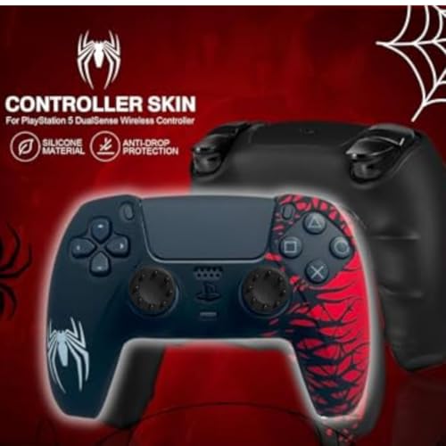 Image of TMG PS5 Controller Skin Spider-Man Theme Silicone Special Edition Protective Skin Case Cover for PS5 Controller with 2 Thumb Grip Caps (White /Red)