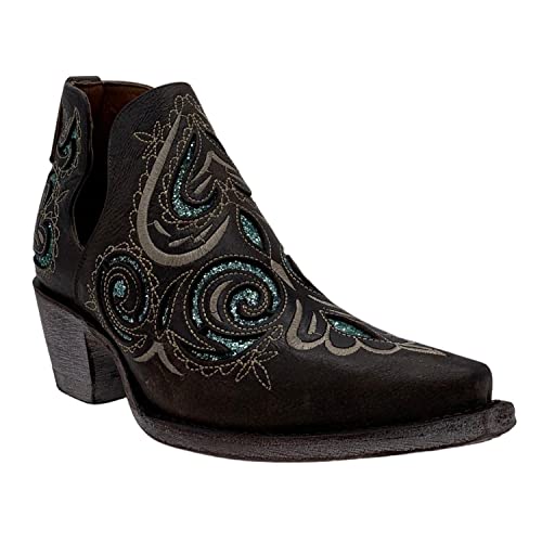 Vaccari Women’s Sundance Genuine Leather & Glitter Inlay Snip Toe Western Ankle Boots