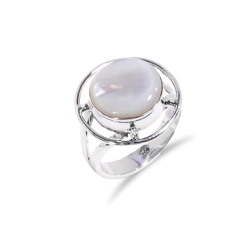 Bague en pierre naturelle argent 925 : finis les bijoux ternes avec ce solitaire rond en nacre