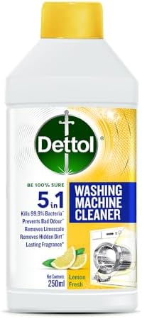 Dettol 5 in 1 Washing Machine Cleaner & Descaling Liquid for top load and front load| Lemon 250ml | Removes Limescale, Dirt and Bad odour | Kills 99.9%* Bacteria