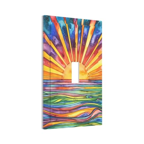 Romyessen LIGHT146-SUN-Q Colorful Boho Sun 1 Gang Single Toggle Light Switch Cover Bedroom Bathroom Electrical Sea Faceplate Decorative Wall Plate Mid Size thumb #1
