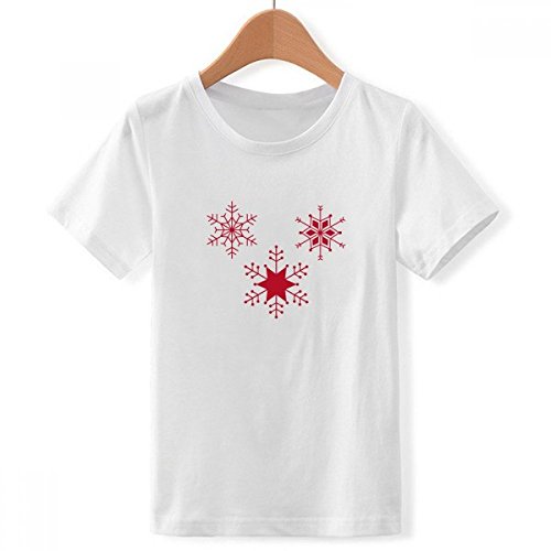 Cadeau de Noël T-Shirt Flocon de Neige Rouge Ras du Cou Blanc pour Garçon XXXL