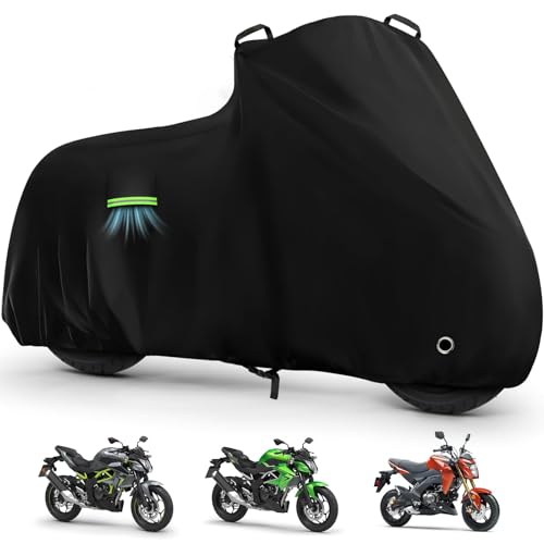 Image of Motorcycle Cover for Kawasaki Z125 /Z125 Pro /KLX 110, Heavy Duty Outdoor Sun UV Rain Dust Waterproof All Weather Protection Windproof Motorbike Cover with Soft Cotton Lining & Lock Hole-Black