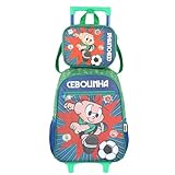 Kit Mochila De Rodinhas Lancheira Térmica Cebolinha Criança (Verde)