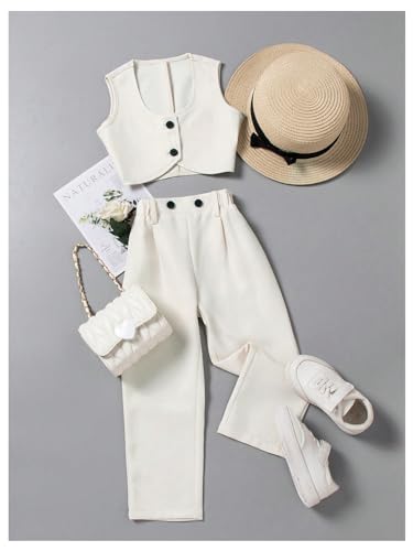 Image of Floerns Toddler Girl's Two Piece Outfit Button Front Vest Blazer and Pants Set