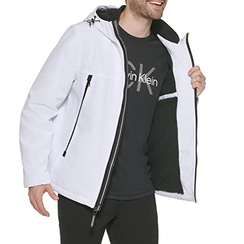 Calvin Klein Men's Sherpa Lined Hooded Soft Shell Jacket, White, X-Large #TOP4