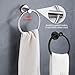 2pcs Matte Black Toilet Paper Holder and Towel Ring Set, Stainless Steel Hand Towel Holder and Towel Hanger with Hardware Pack