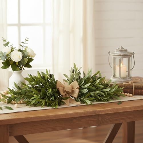 Guirnaldas verdes de olivo artificial de 24" para decoración de bodas y hogar (2 piezas) 5