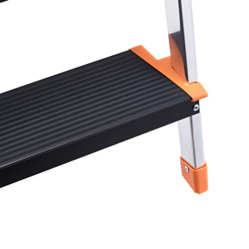 AmazonBasics Folding Step Ladder - 5-Step, Aluminum with Wide Pedal, Silver and Black