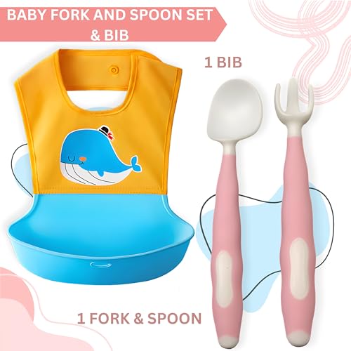 Image of Bembika Baby Feeding Essential The Ultimate Apron for Baby Feeding and Adjustable Bibs Set with BPA Free Baby Weaning Spoon and Baby Self Feeding Spoon - (BE2343)