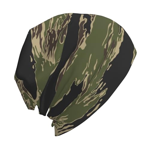 Fashion Soft Oversized Knit Beanie Cap Slouchy Chemo Hat Cozy Skull Cap Lightweight Stretch Warm Sleep Hat for Men Women - for Army Military Camouflage Vietnam Tiger Stripe Camo