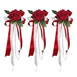 Decorazione floreale per auto di fidanzamento con rosa artificiale, code di nastro e finta vegetazione per cerimonie ed eventi, decorazione floreale per auto da sposa, cerimonia di fidanzamento, scena