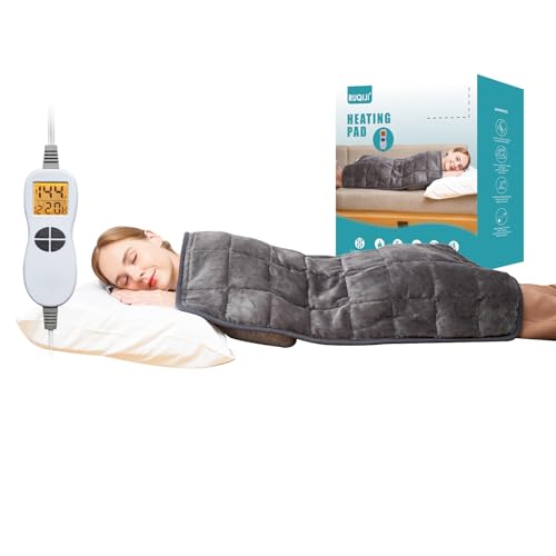 Ruqiji 17''x33'' Weighted Heating Pad, 5.2lbs with 12 Temperature Settings& Countdown Display, Pain Relief for Back/Neck/Shoulders/Abdomen/Legs, Birthday Gifts for Mom Dad Women Men (Dark Gray)