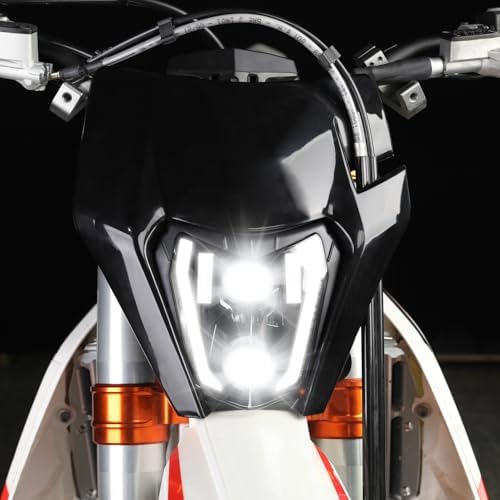 CHANGCHENG Dirt Bike Headlight LED With Turn Signals Universal Headlight Kit Light for Enduro Dirt Bike Motocross Supermoto ATV-Black