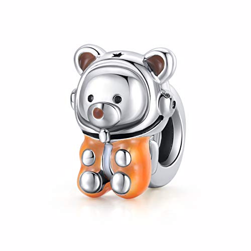 Cuentas de Metal de Oso Espacial y Abalorio de Plata de Ley 925 Artesanal