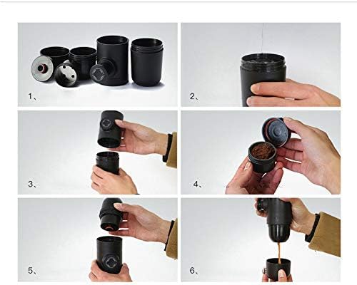 ماكينة تحضير قهوة إسبريسو محمولة يدوية صغيرة للسفر القهوة اليدوية للمشي لمسافات طويلة والتخييم وصيد الأسماك والنزهات من كادليز ستانلس ستيل أسود