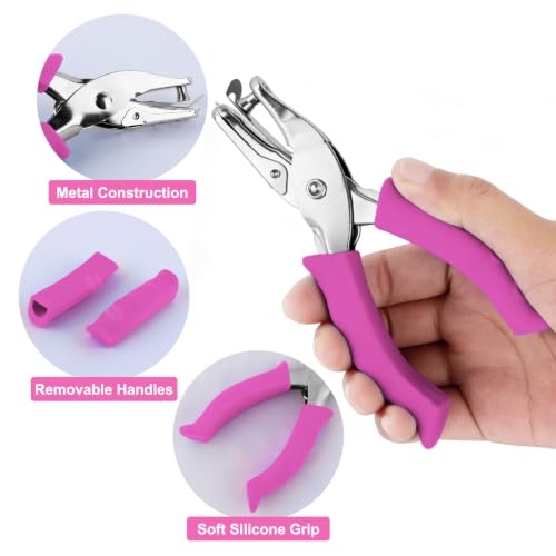 Image of Single Hole Punch 2 Pack, 1 /4 inch and 1 /8 inch Hole Punch with Soft Grip Pink
