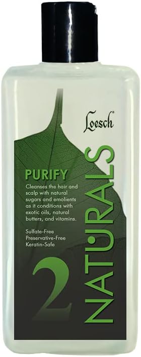 10 oz Loesch Naturals Purify Step 2, an advanced shampoo that cleanses the hair and scalp with all natural ingredients, sulfate-free and preservative-free.