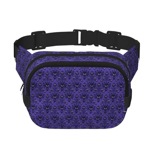 Haunted Mansion Sac banane double couche avec imprimé carré pour homme et femme, noir, One Size