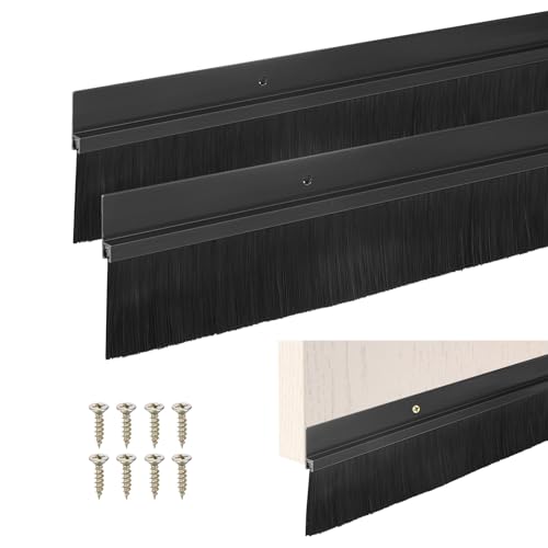 M METERXITY 2Pack Door Sweep - 39" Door Bottom Brush Heavy Duty Seal Draft Stopper Aluminum Base with 40mm Brush, Adhesive/Screw Installation for Interior/Exterior/Garage/Sliding Doors, Black