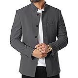 Mens Casual Suit Blazer Jackets Stand Mandarin Collar Lightweight Lined Sport Coats Business Coats Grey